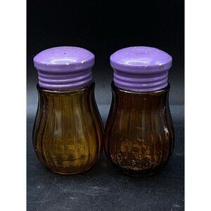 MCM Takashi Purple Amber Glass Salt & Pepper Shakers Made in Japan Vintage